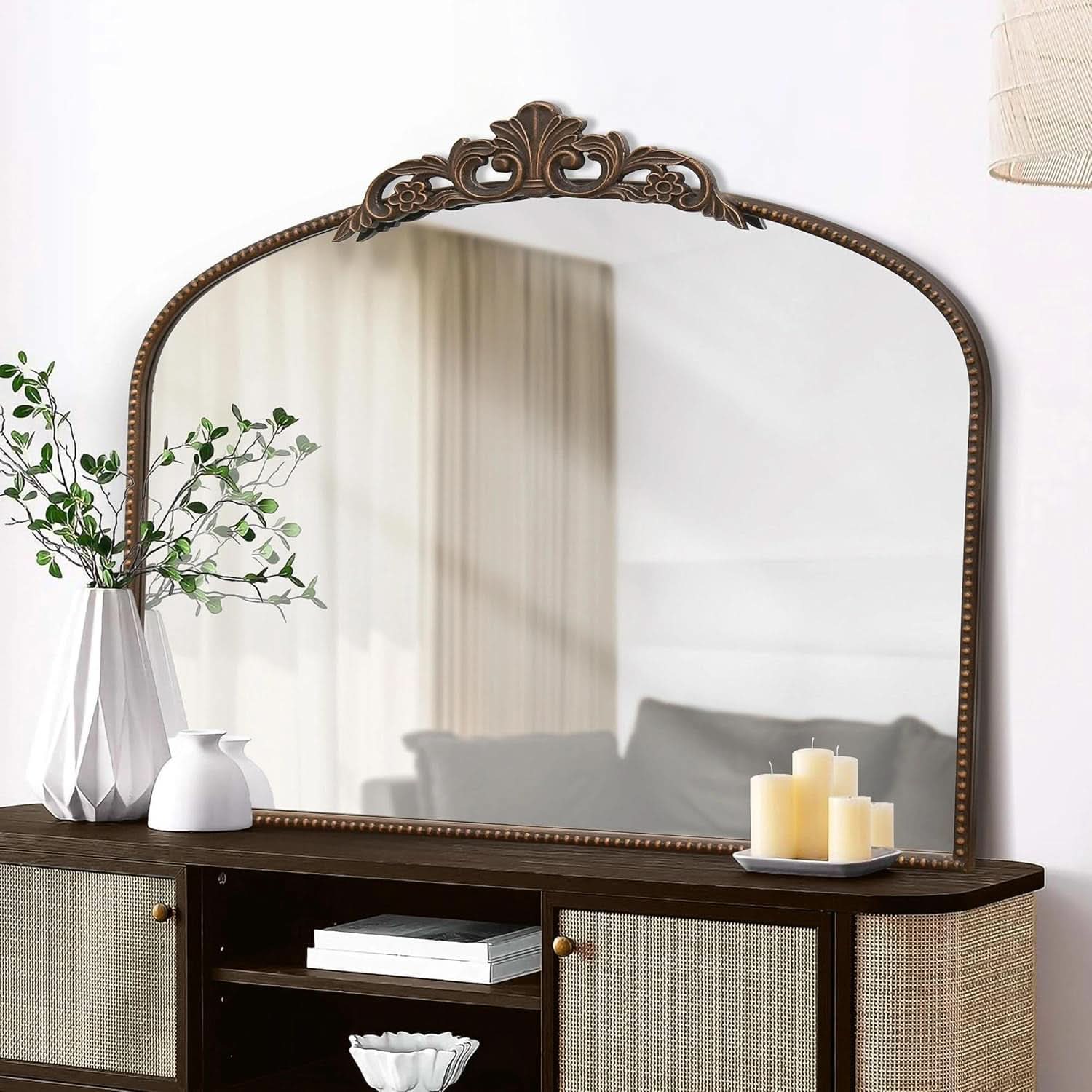 Bronze Vintage Baroque Mirror 40 By 30 Inch Arch Wall Mount - - Mirror