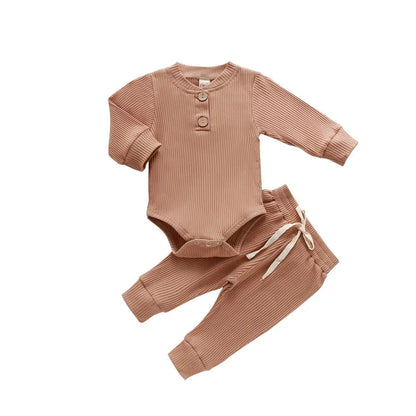 Babies Knit Long Sleeve Romper and Pants Brown 18-24 Months