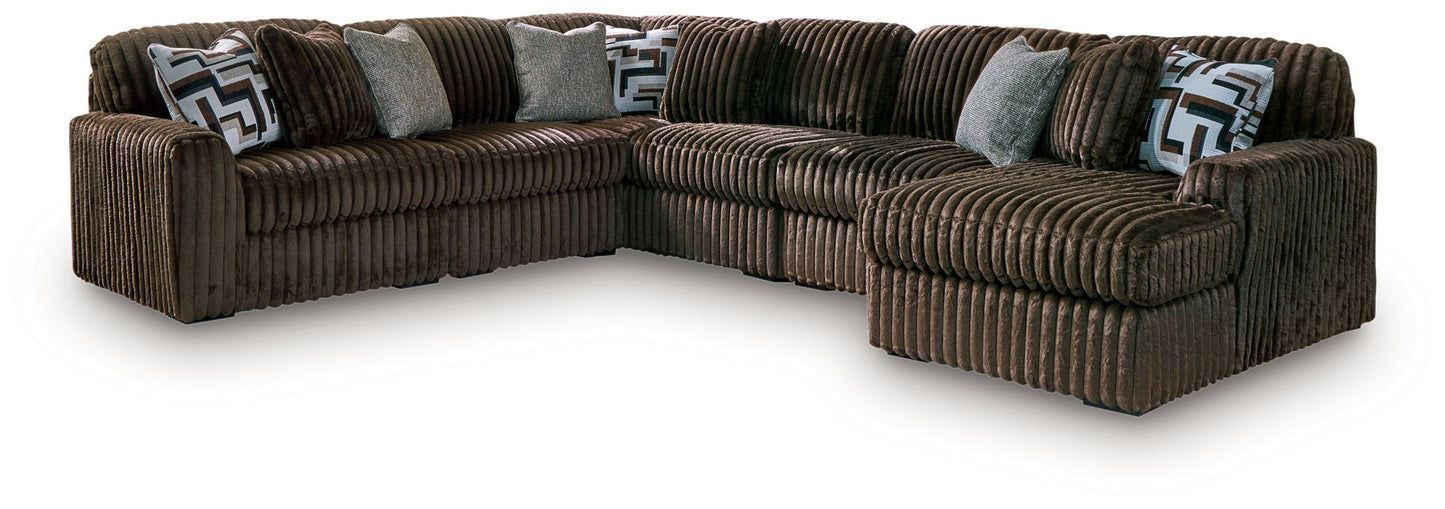 Midnight-Madness - Sectional - Dark Brown 6 Pc. Right Arm Facing Corner Chaise Sectional - Stationary Sectionals
