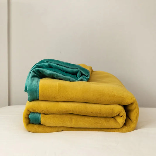 Simple Japanese Style Plain Milk Velvet Casual Blanket - Yellow green 2x2.3 - blanket