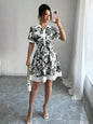Floral Print Button-Front Shirt Dress - Black -