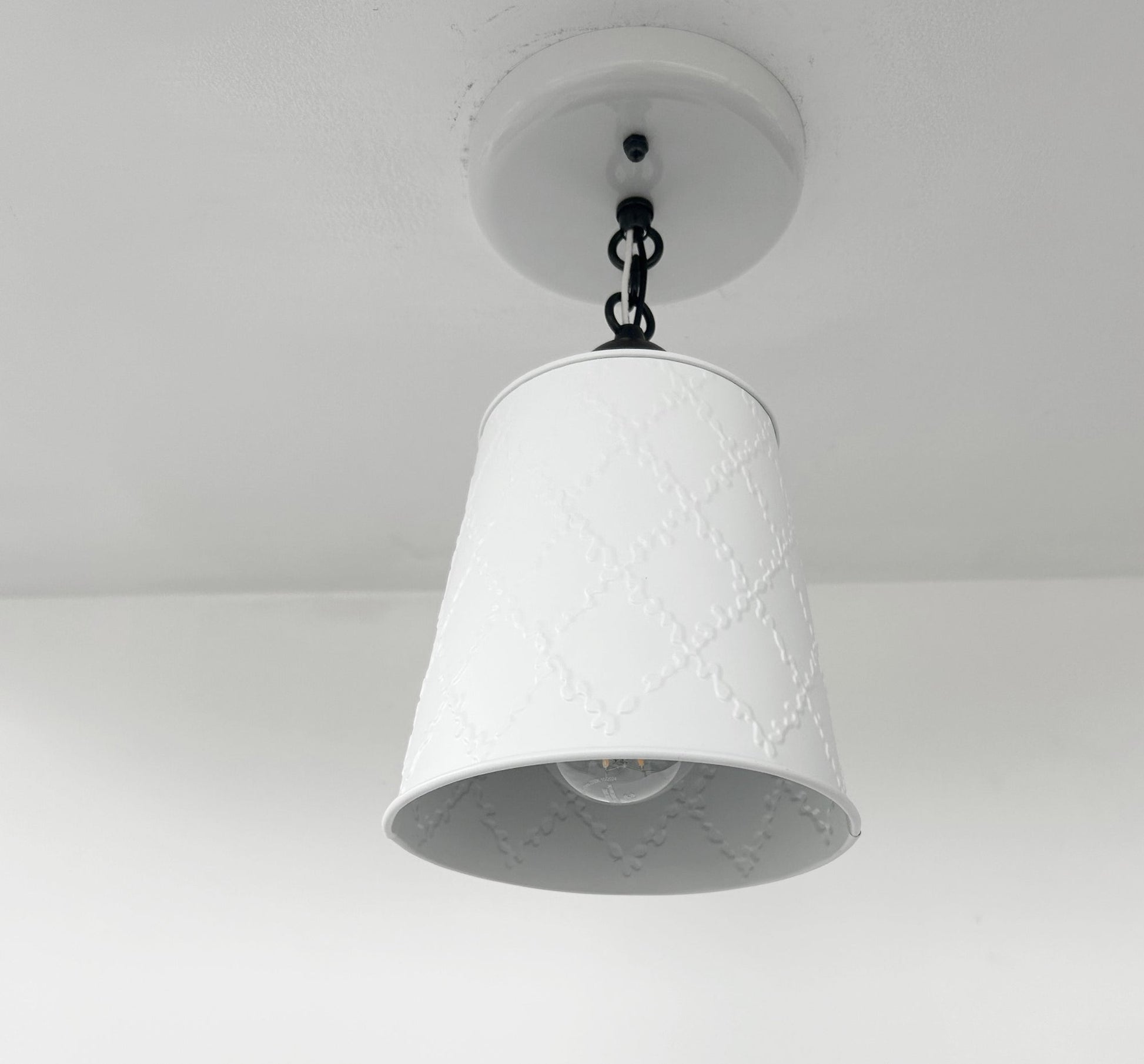 Embossed White Tin Ceiling Light - - Farmhouse Lighting
