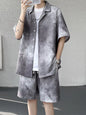 Men's Plus Size Tie-Dye Print Shirt and Shorts Set - Gray -