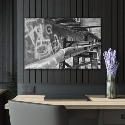 Black & White Urban Graffiti Acrylic Print — Industrial Alley Wall Art French Cleat - 36" x 24" (Horizontal) 0.25'' - Home Decor