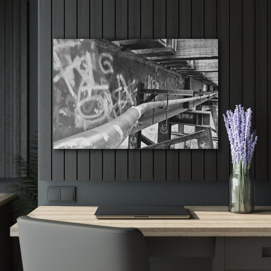 Black & White Urban Graffiti Acrylic Print — Industrial Alley Wall Art French Cleat - 36" x 24" (Horizontal) 0.25'' - Home Decor