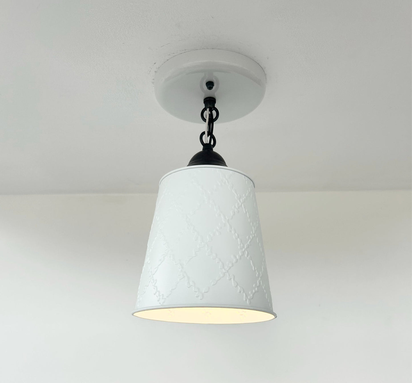 Embossed White Tin Ceiling Light - - Farmhouse Lighting