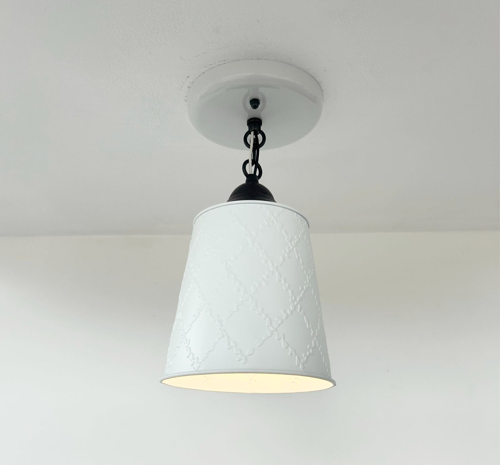 Embossed White Tin Ceiling Light - - Farmhouse Lighting