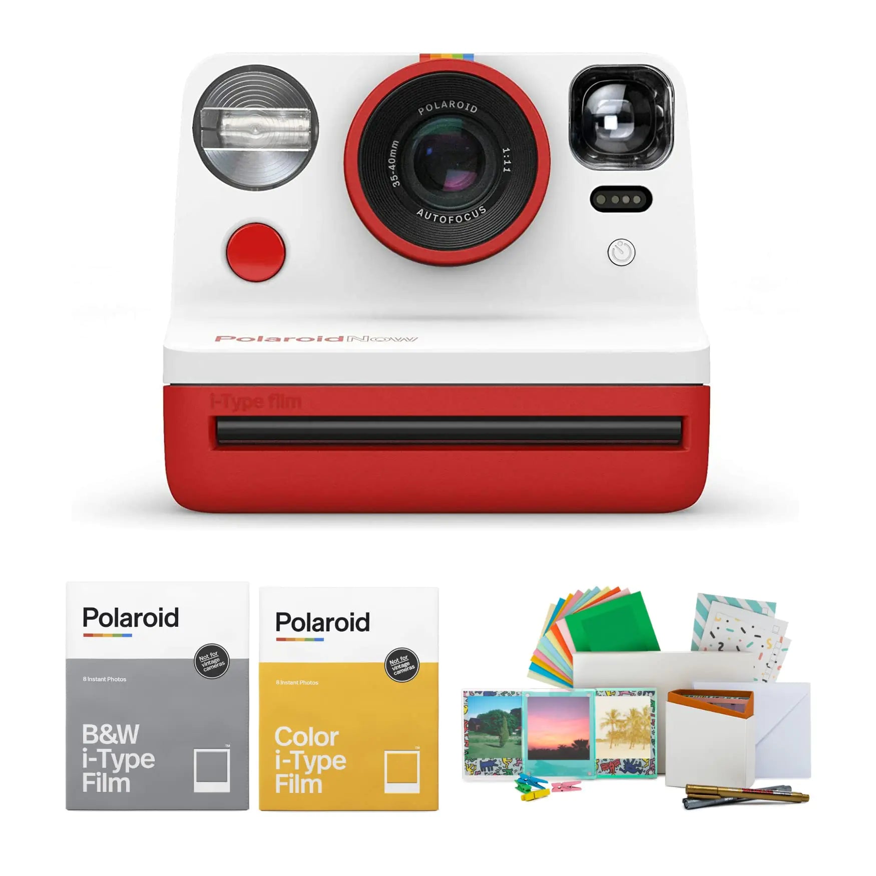 Polaroid Originals Now Viewfinder i-Type Instant Camera (Red) Bundle with Color Instant Film Film Kit and B and W Film (4 Items) - Kia Day Design