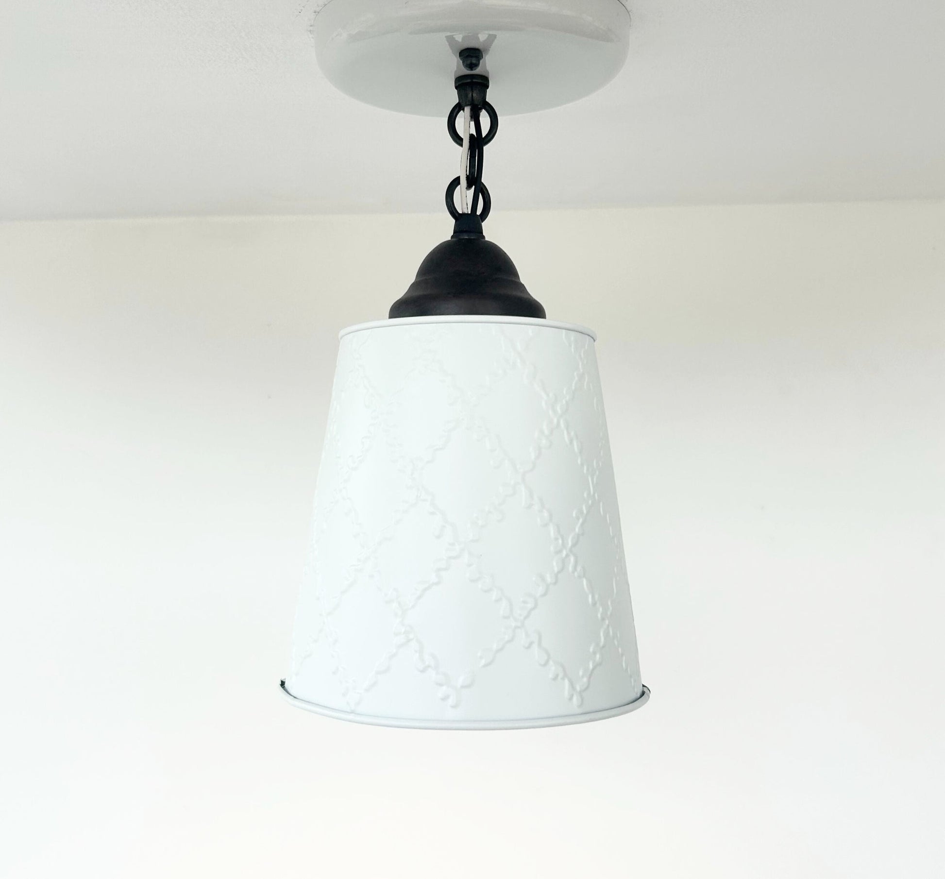 Embossed White Tin Ceiling Light - - Farmhouse Lighting