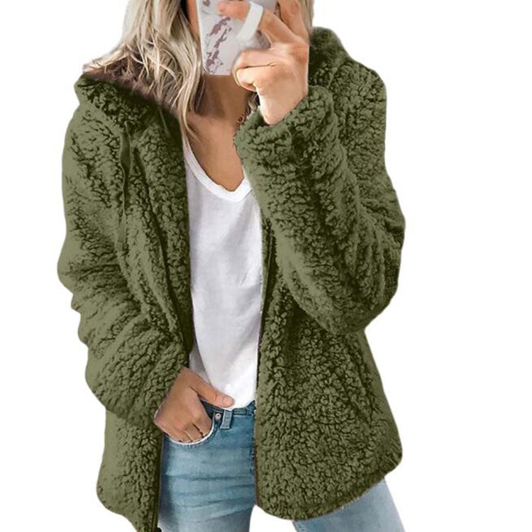 Thick Warm Soft Fleece Jacket Female Pocket Zipper Coat