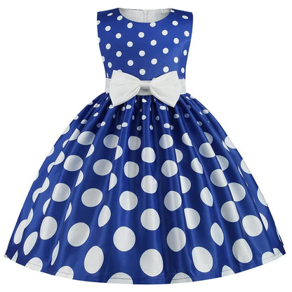 Satin Dresses For Girls Blue Polka Dots 6T