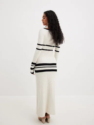 Slim-Fit Striped Woolen Knitted Dress Kia Day Design