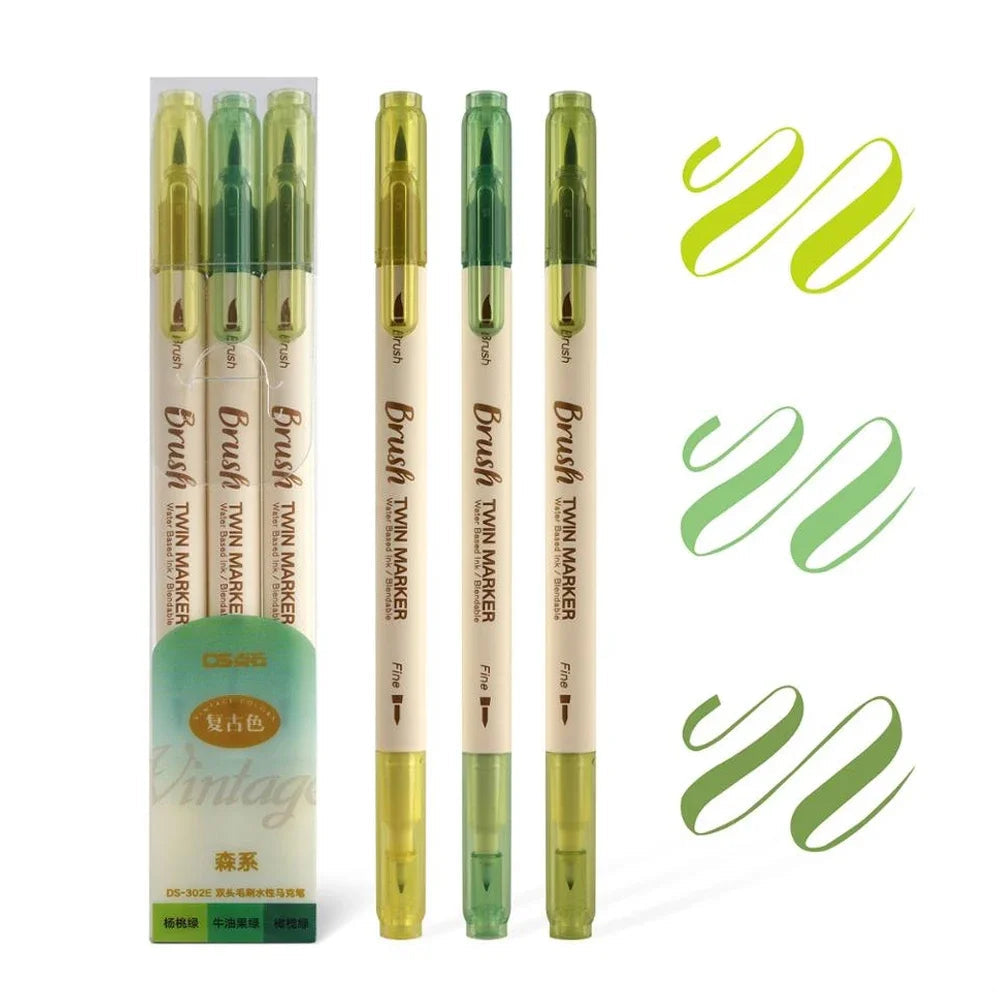 3Pcs Twin Marker Pens Fine Liner Water Based Ink Blendable Watercolor