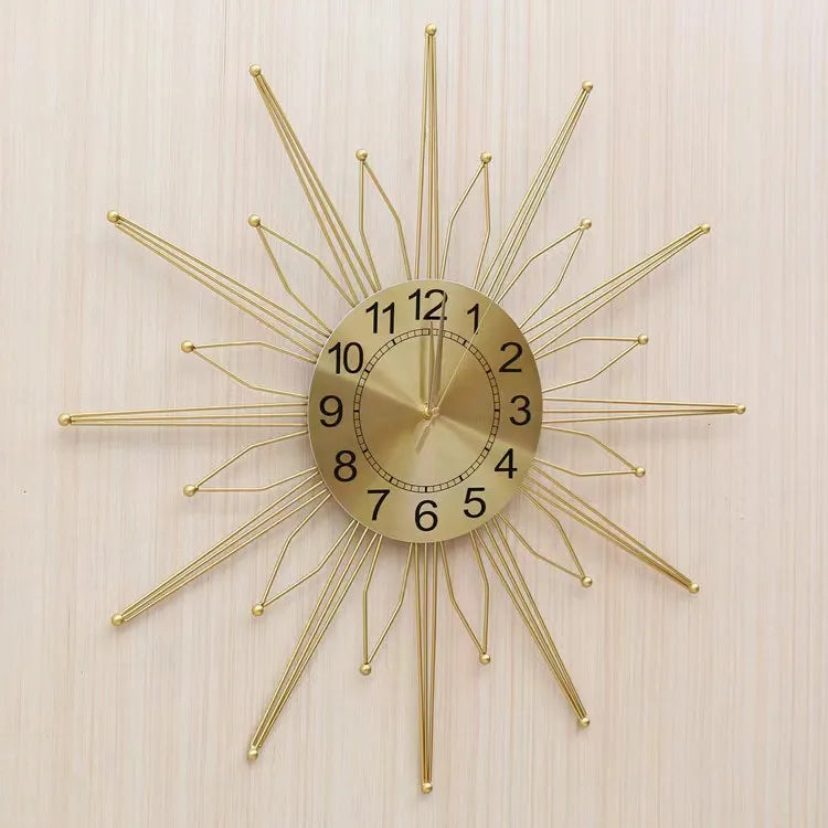 60cm 3d Sun Shaped Retro Hanging Clock Creative Silent Iron Nordic Wall Clock