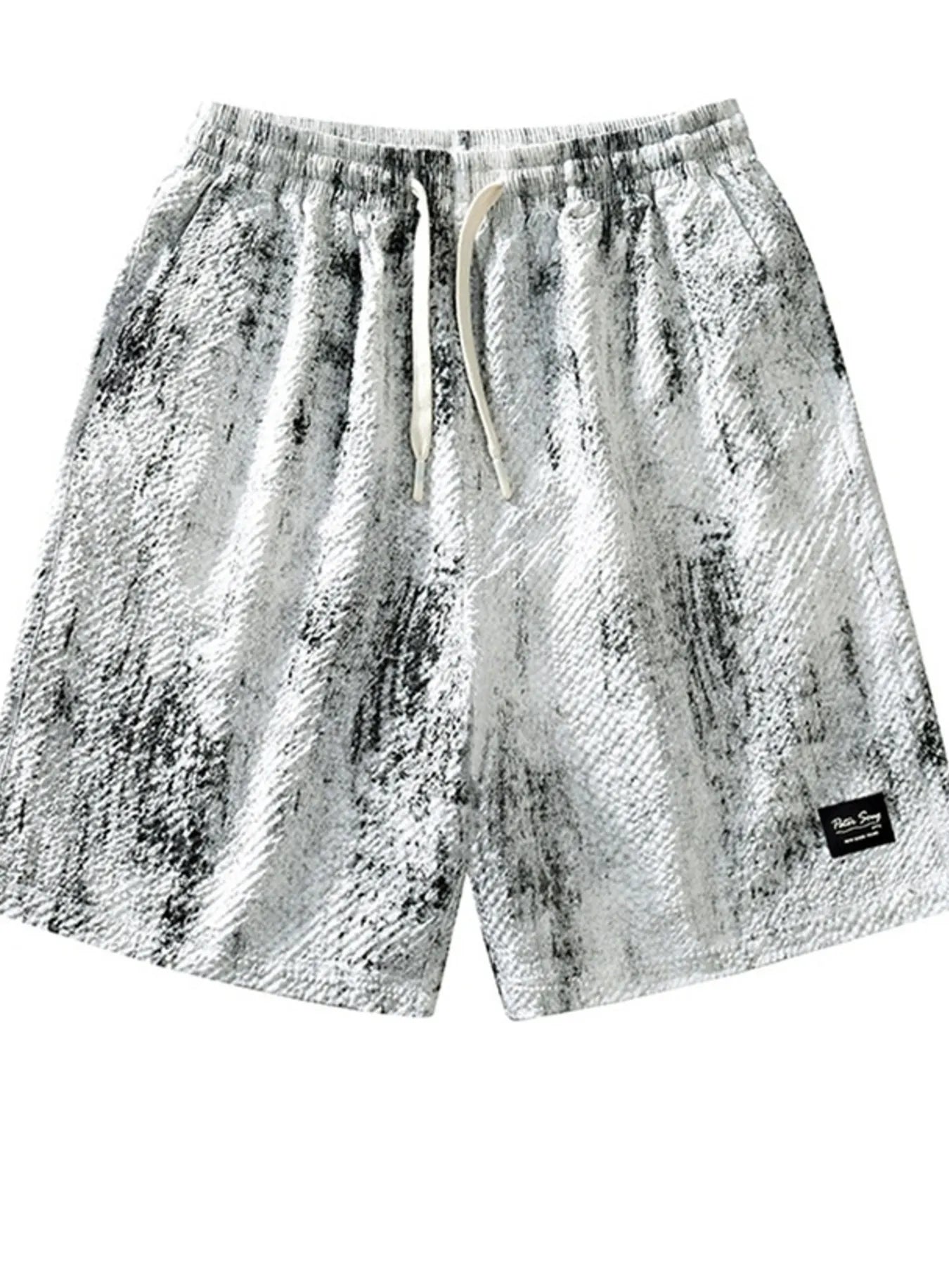 Men's Plus Size Drawstring Shorts with Pockets - White -
