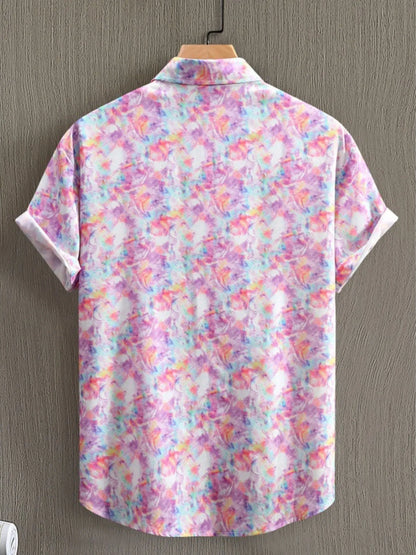 Men's Printed Short Sleeve Casual Shirt - -