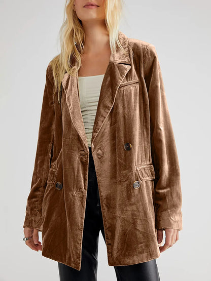 Lapel Collar Long Sleeve Blazer with Pockets - Camel -