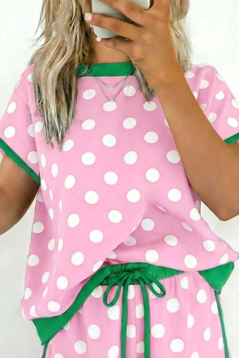 Polka Dot Contrast Trim Top and Drawstring Shorts Set- Shopimist- {{Product type}}