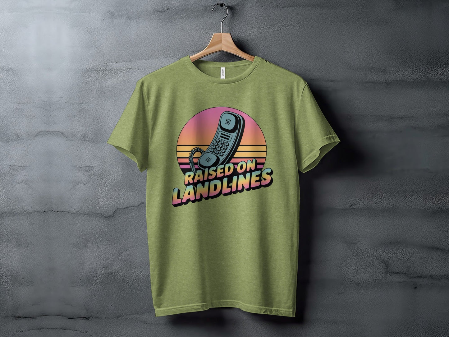 Raised on Landlines Retro Style Phone Design T-Shirt - Heather Green - T-Shirt