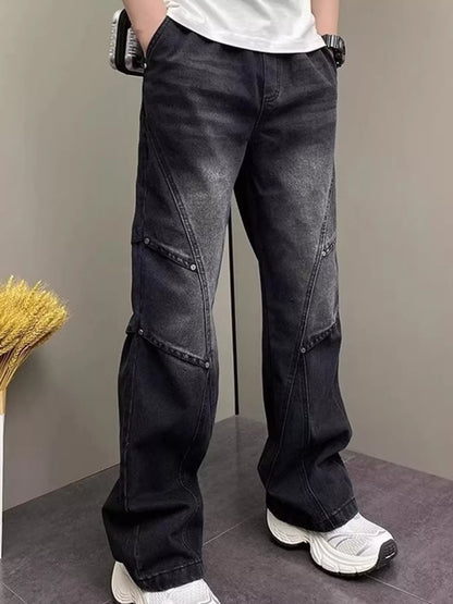 Men's Full Size Vintage Wash Wide Leg Jeans Plus Size - -