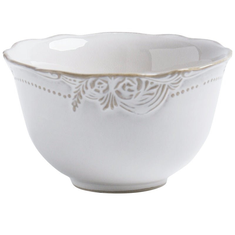 Relief Ceramic Tableware Rice Bowl and Plate Set - Rice bowl 12.4cm - plate set