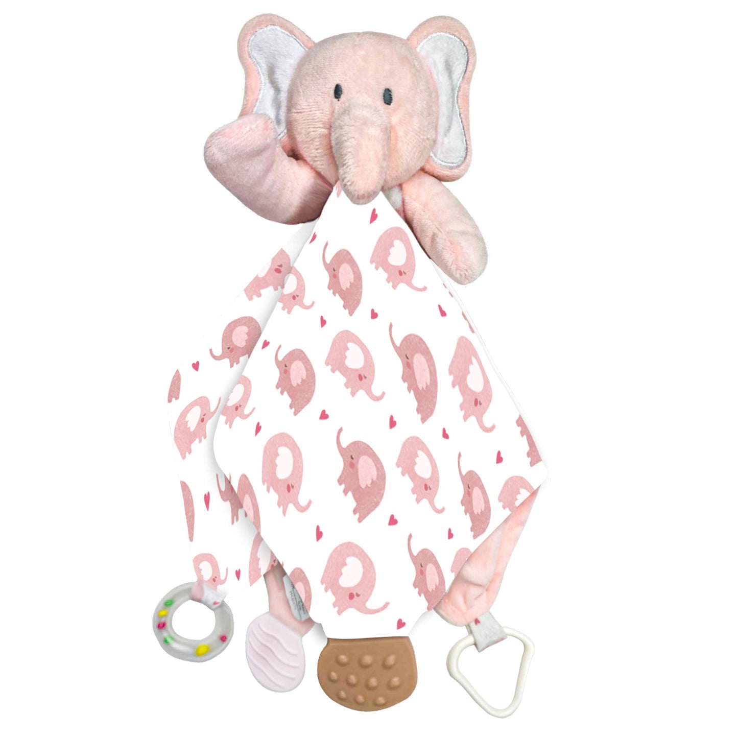 MODERN BABY Security Blanket Loveys Pink Elephant Stuffed Taggy Blanket Teether - Pink Elephant - Toy