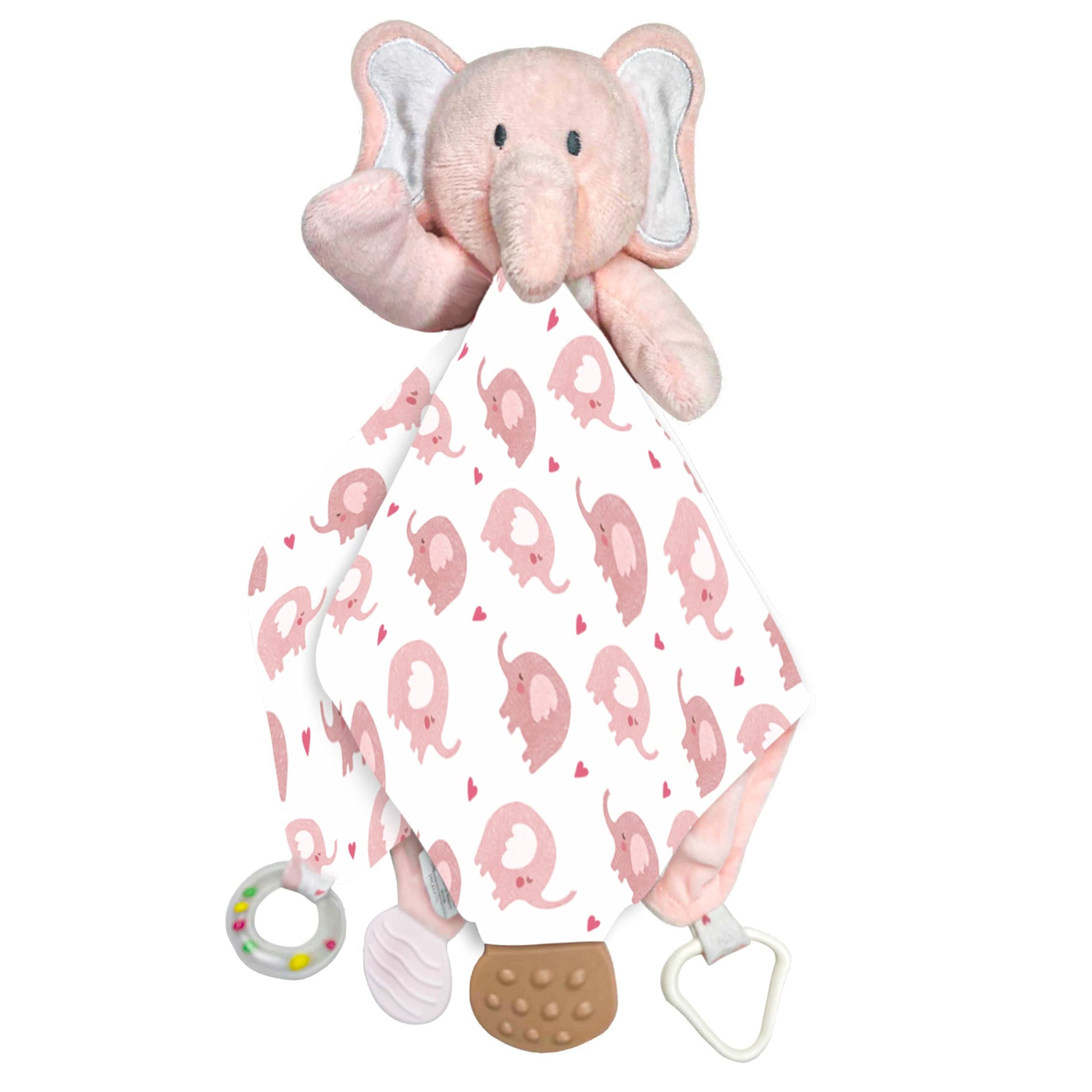 MODERN BABY Security Blanket Loveys Pink Elephant Stuffed Taggy Blanket Teether - Pink Elephant - Toy
