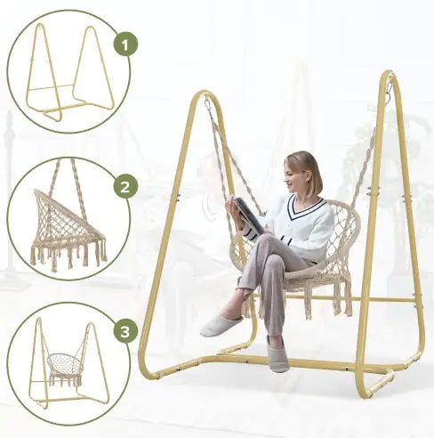 Swing Chair Handmade Macrame Swing Hammock Chair With Stand - - chair