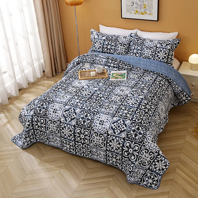 Plant Flower Plant Leaf Embroidered 3d Printed Patterns Quilted Bedspreads Set