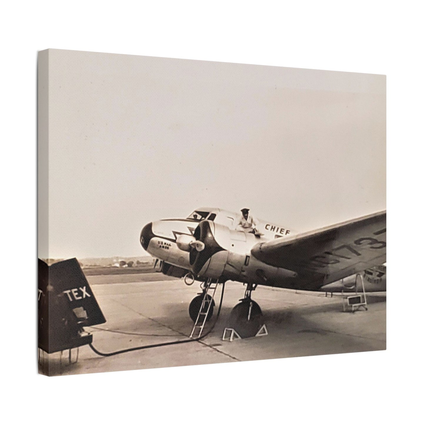 Refueling Mid-Contintent Chief Line Omaha Airport 1939 Satin Canvas, Stretched