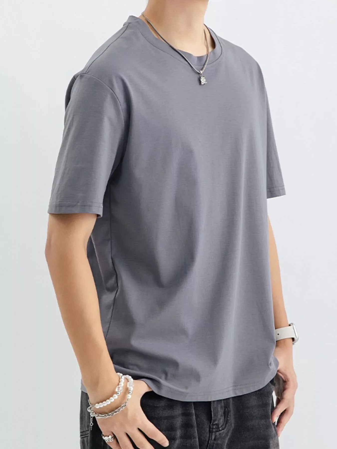 Men's Plus Size Casual Solid Color T-Shirt - -