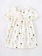 Children's Fairy Print Peter Pan Collar Puff Sleeve Dress - Beige -