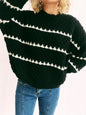 Contrast Stripes Round Neck Long Sleeve Sweater - Black -