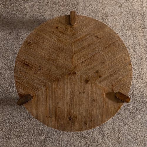 Rustic Wood Round Coffee Table, Easy Assembly - - Coffee Table
