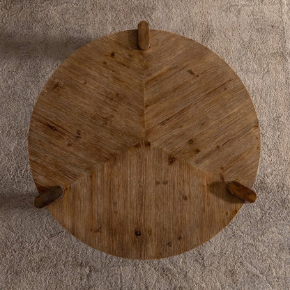 Rustic Wood Round Coffee Table, Easy Assembly - - Coffee Table