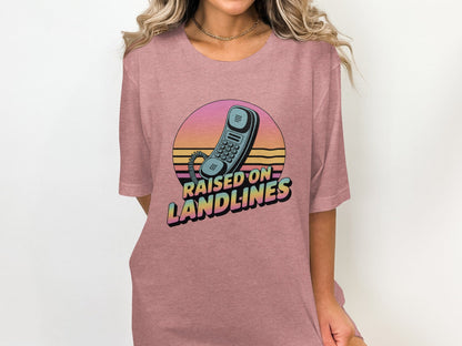 Raised on Landlines Retro Style Phone Design T-Shirt - - T-Shirt