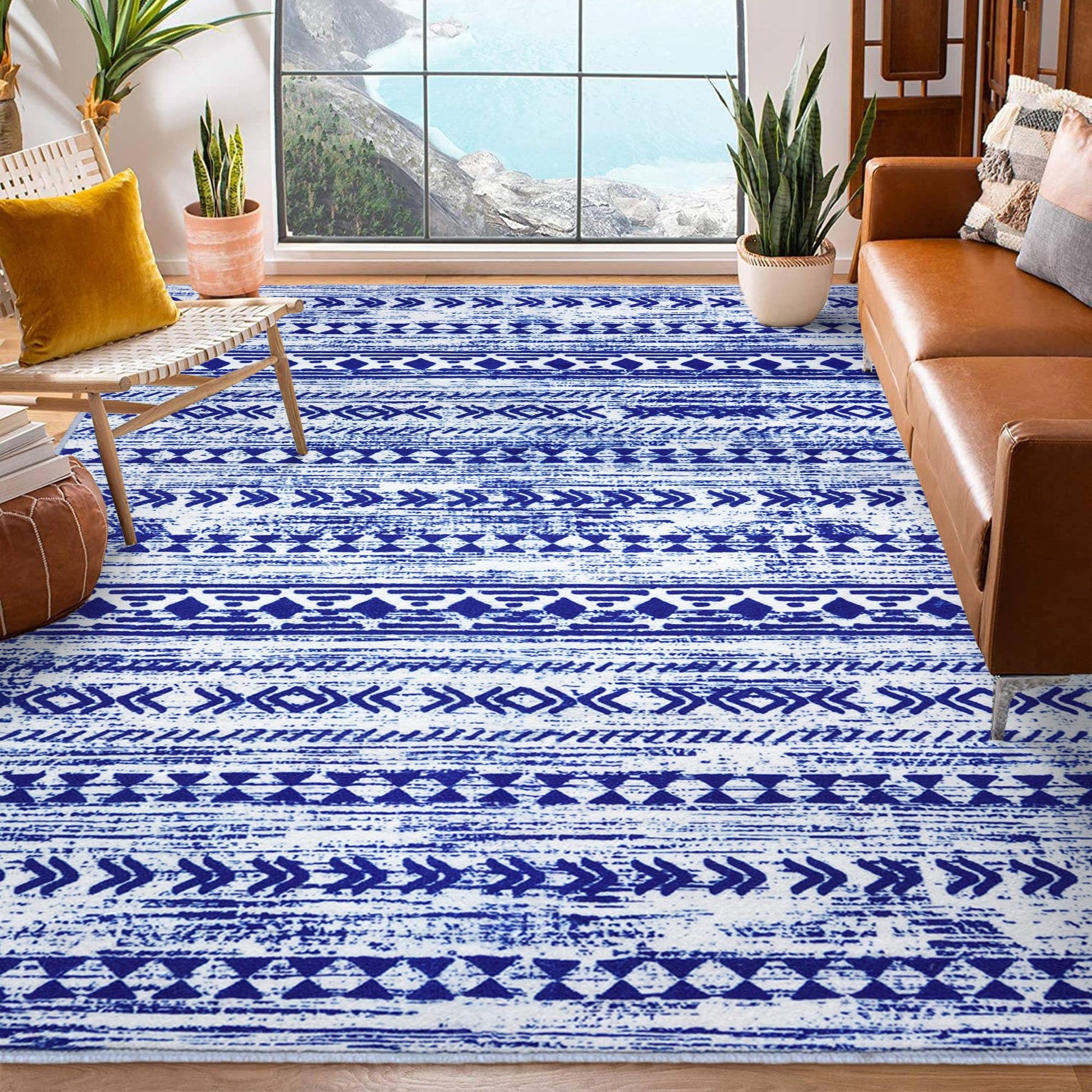 Alfasoft Azul Boho Area Rug - Non-Slip & Machine Washable - Blue 9'x12' (108"x144") - rug