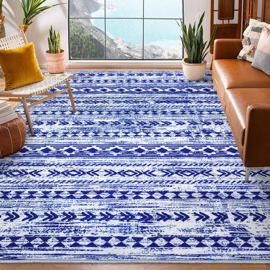 Alfasoft Azul Boho Area Rug - Non-Slip & Machine Washable - Blue 9'x12' (108"x144") - rug