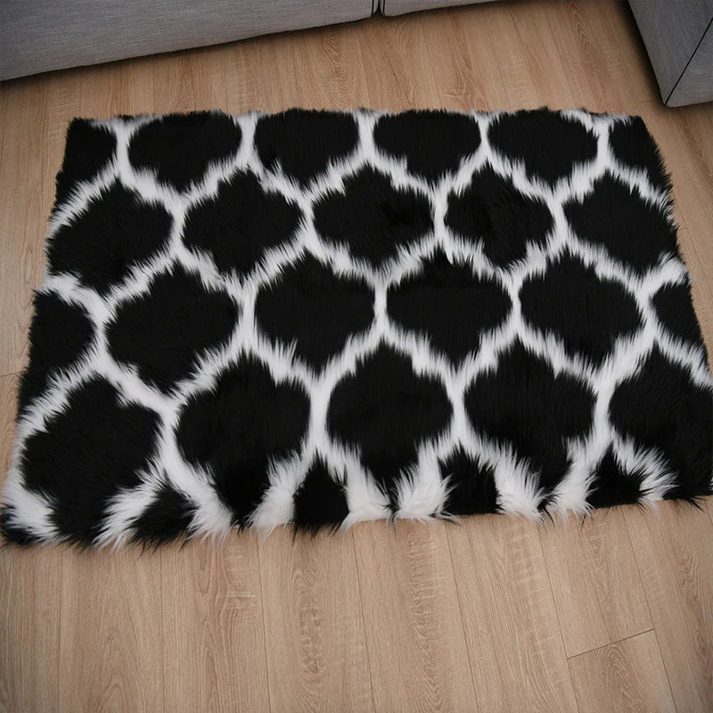 Faux Fur Rugs Modern Area Fluffy Rugs Geometric Living Room Carpets