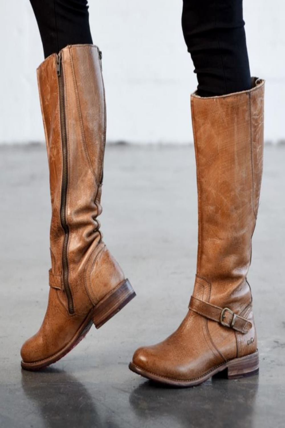 Mid-Calf High Knight Buckle Boots - Brown 37 - heeled boots