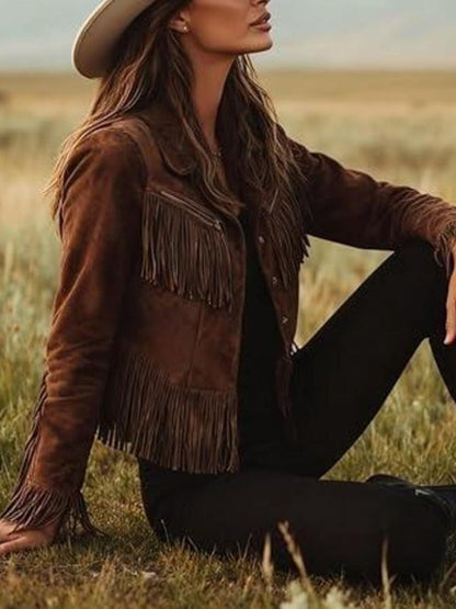 Vintage Suede Fringe Western Jacket- Shopimist- {{Product type}}