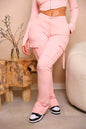 Women Velvet Cargo Pants Multi Pockets Joggers Legging Pink