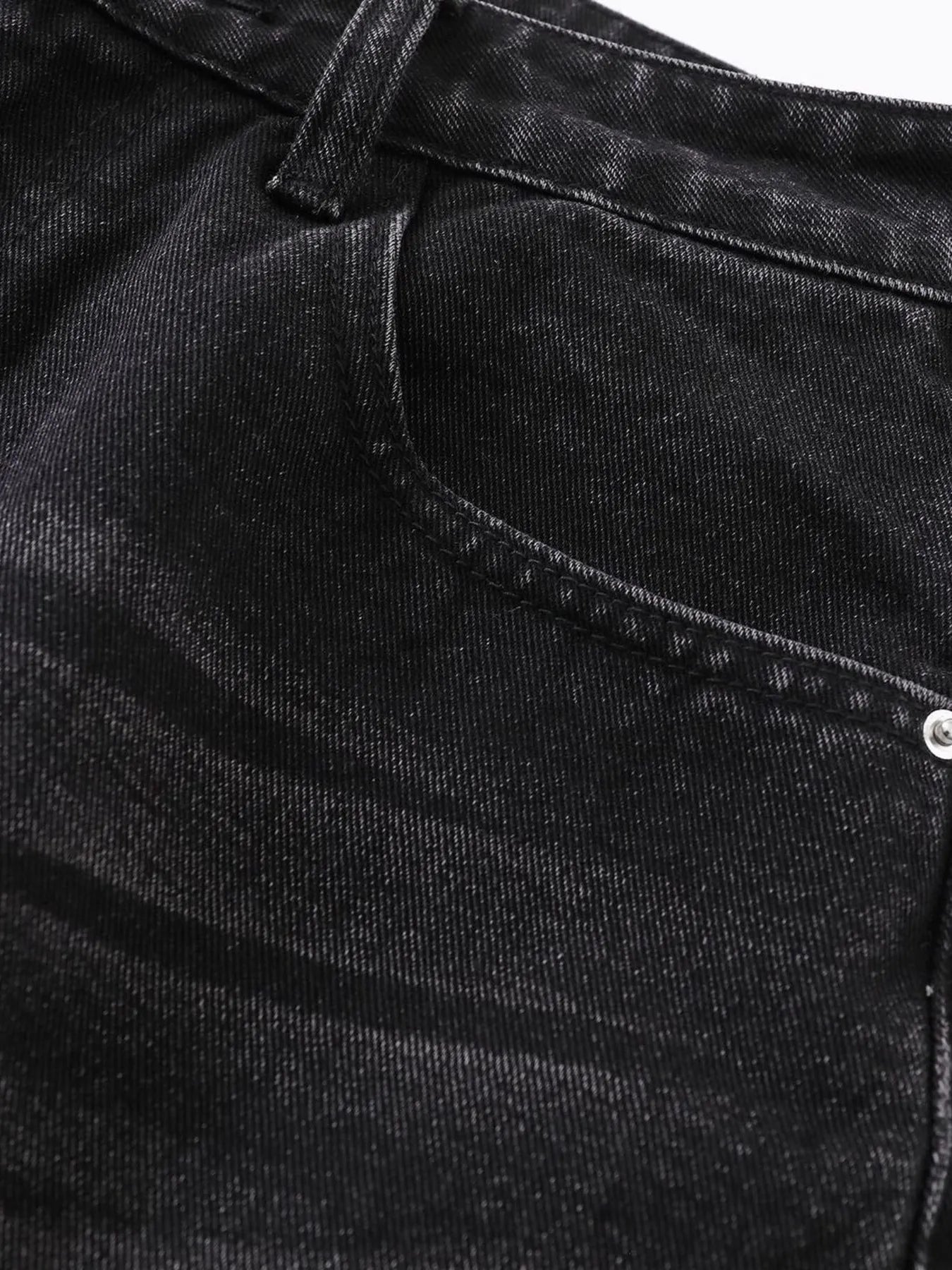 Men's Distressed Denim Shorts with Plaid Patches - -
