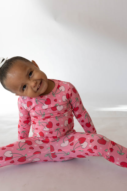 Cherry Hearts 2 piece PJs - - pajamas