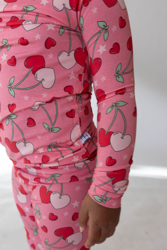 Cherry Hearts 2 piece PJs - - pajamas