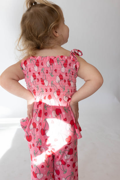 Cherry Hearts Girls Shirred Pant Set - - clothing set
