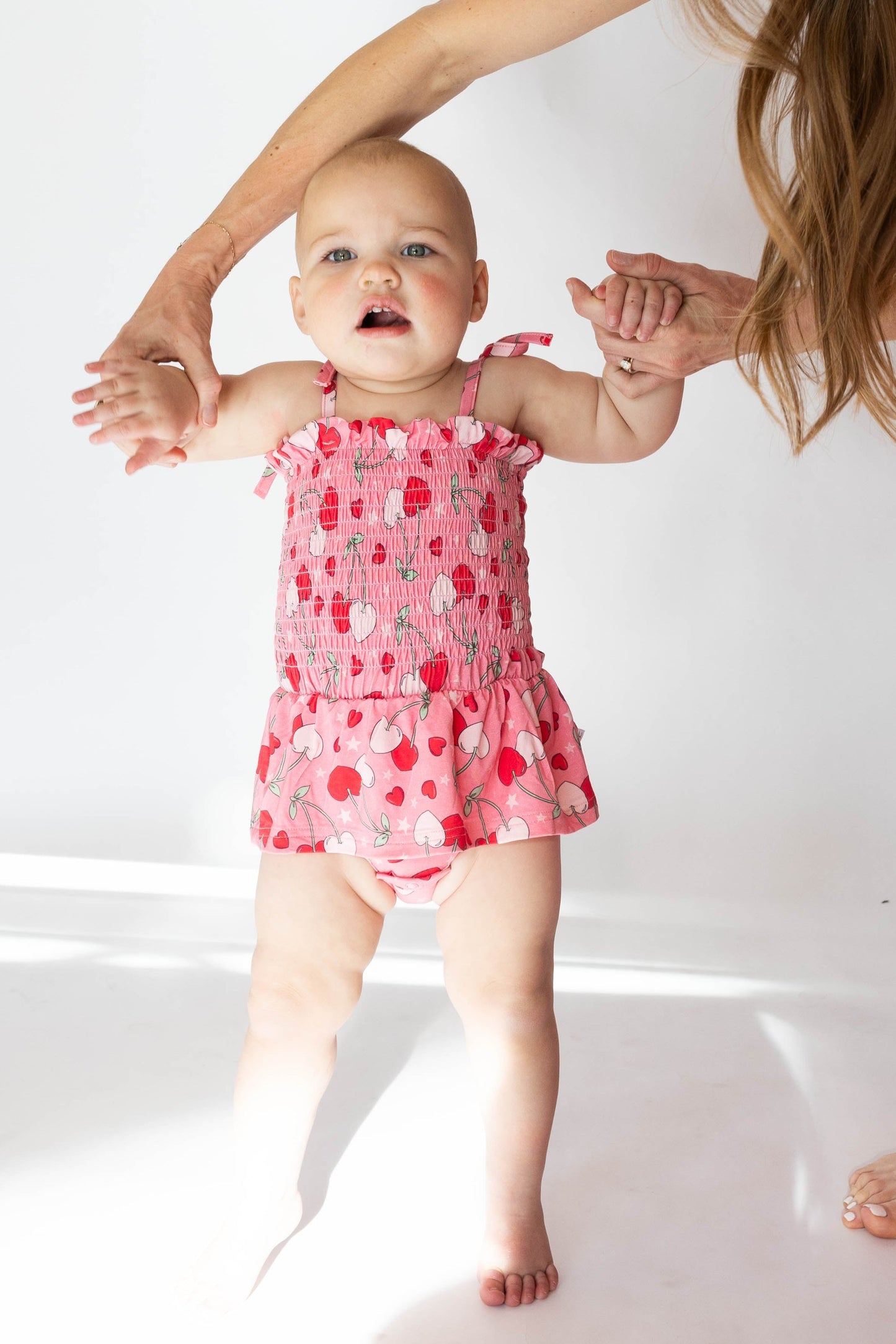 Cherry Hearts Shirred Dress Romper - - romper