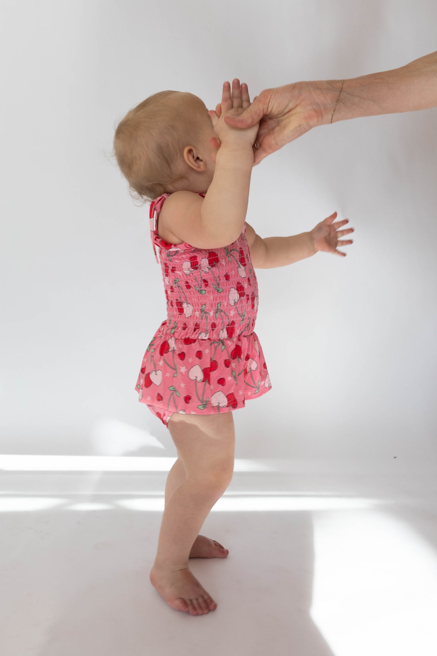 Cherry Hearts Shirred Dress Romper - - romper