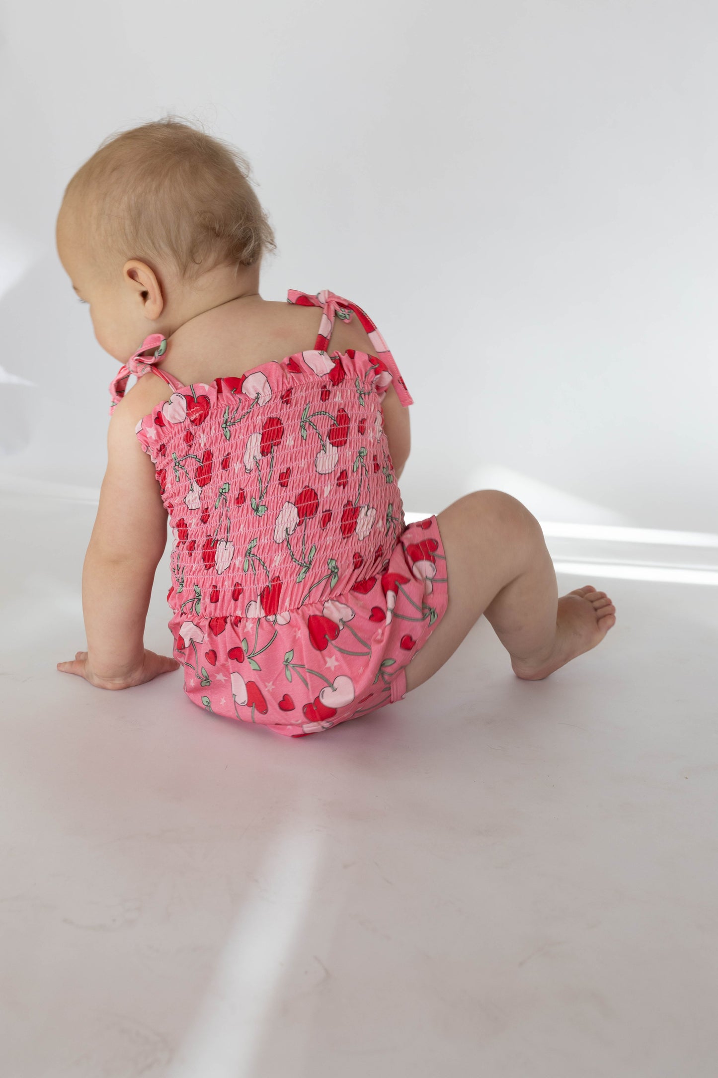 Cherry Hearts Shirred Dress Romper - - romper