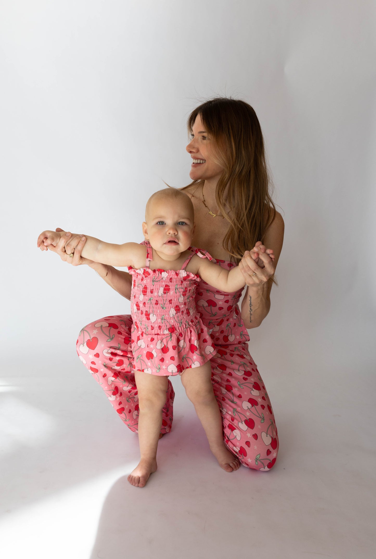 Cherry Hearts Shirred Dress Romper - - romper